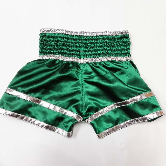 30 サテン ムエタイ ボクシング パンツ 緑LUM /キックボクシング/トランクス/大人用