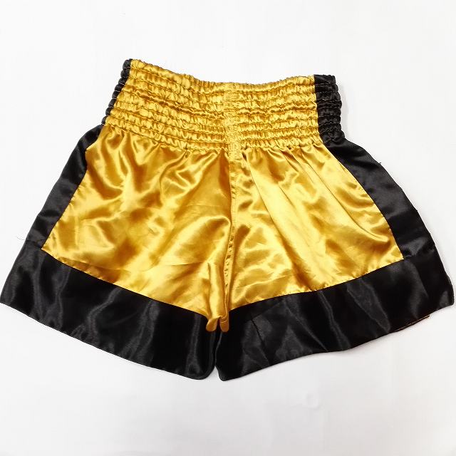 58 サテン ムエタイ ボクシング パンツ 金黒★/キックボクシング/トランクス/大人用