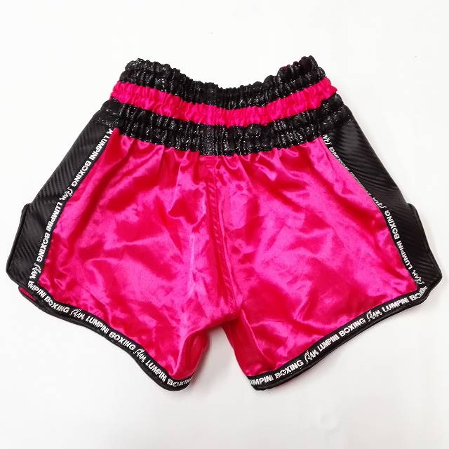 65 サテン ムエタイ ボクシング パンツ ピンク黒ショート/キックボクシング/トラン...