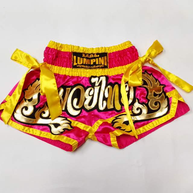 樂天商城 - 85 サテン ムエタイ ボクシング パンツ 桃金リボン /キックボクシング/トランクス/大人用