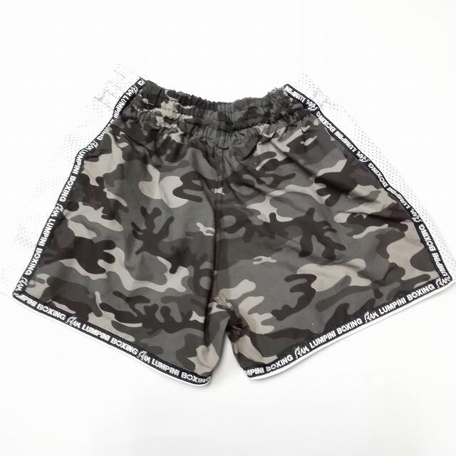 88 サテン ムエタイ ボクシング パンツ 黒迷彩白ショート /キックボクシング/トラ...