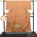 【中古】 色留袖 リサイクル レディース 正絹 オレンジ 扇 雲取り 身丈159cm 裄丈64cm 仕立て上がり着物 フォーマル 五ツ紋 落款 比翼付き リサイクル着物 あす楽対応