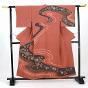 【中古】 リサイクル 付下げ 付け下げ 中古着物 袷 茶桃 辻が花 裄丈64cm 即日発送 翌日配送