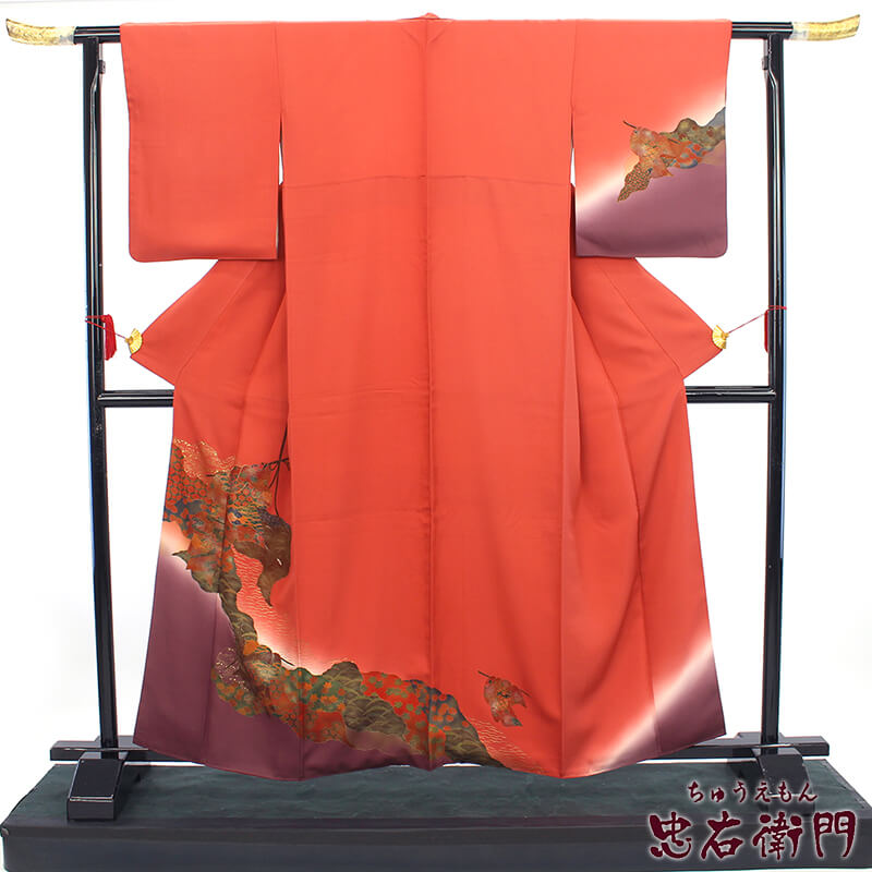 リサイクル着物 リサイクル 付下げ 付け下げレディース 正絹 オレンジ 誰が袖文 身丈164cm 裄丈65.5cm 仕立て上がり着物 フォーマル あす楽対応