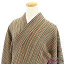 【中古】 小紋 小紋着物 レディース 正絹 ベージュ 縮緬 縞 身丈158cm 裄丈64cm 仕立て上がり着物 街着 カジュアル着物 リサイクル着物 リサイクル 即日発送