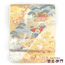 【中古】 袋帯 ふくろ帯 礼装用 フォーマル用 リサイクル レディース 正絹 金ベージュ 風景柄 松 菊 萩 長さ427cm 幅31cm 仕立て上がり帯 リサイ...