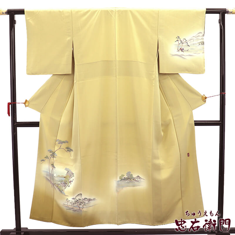 【お買い物マラソンポイント5倍】 【中古】付下げ 付け下げ 附下 レディース 正絹 薄黄色 身丈154cm 裄丈62.5cm 仕立て上がり着物 リサイクル着物 リユース着物 即日発送