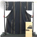 【中古】 本場大島紬 おしゃれ袋帯 2点セット リサイクル レディース 正絹 紺 ベージュ 切りバメ 粋 身丈168cm 裄丈67.5cm 仕立て上がり着物 リ...