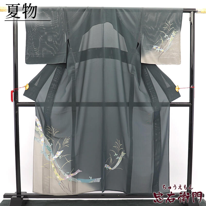 【中古】 夏着物 絽付下げ 付下げ 付け下げ 附下 レディース 正絹 深緑 身丈160cm 裄丈66cm 仕立て上がり着物 夏物 リサイクル着物 送料無料 即日発送