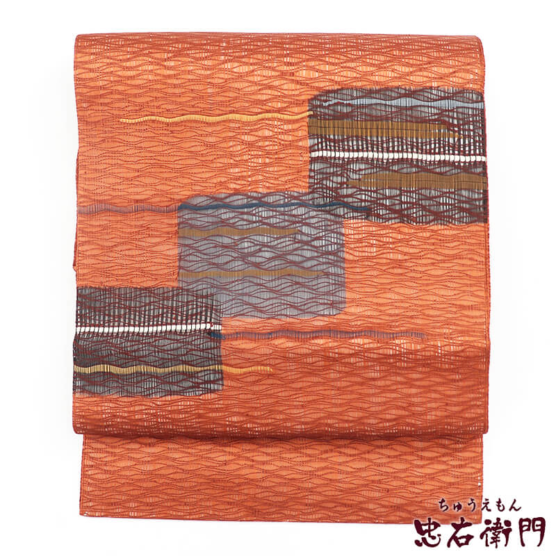【中古】 名古屋帯 正絹 八寸帯 赤茶 長さ376cm 幅31cm リサイクル 和装 普段使い おしゃれ着向き 着物 仕立て上がりリサイクル帯 送料無料 即日発送