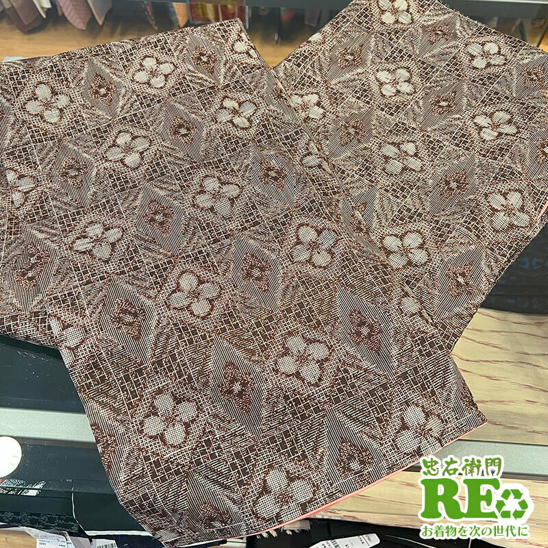 【インスタ紹介】【中古】 紬着物 つむぎ リメイク向き 正絹 袷 ブラウン リサイクル 和装 カジュアル 普段着 着物 仕立て上がり 即日発送