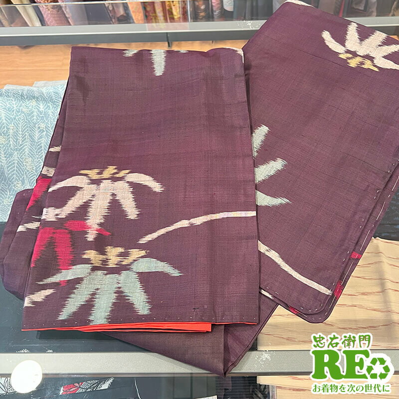 【インスタ紹介】【中古】 紬着物 つむぎ リメイク向き 正絹 袷 黒紫 リサイクル 和装 カジュアル 普段着 着物 仕立て上がり 即日発送