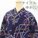 【夏セール】【楽天マラソン連動】【中古】 浴衣 ゆかた レディース 綿・コットン 紺 抽象柄 身丈160cm 裄丈65cm 花火 夏祭り 納涼祭 Mサイズ リサイクル着物 リユース着物 中古着物 即日発送
