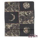 【中古】 袋帯 正絹 墨黒 市松 月 長さ440cm 幅31cm リサイクル 和装 礼装 フォーマル 着物 仕立て上がりリサイクル帯 送料無料 即日発送