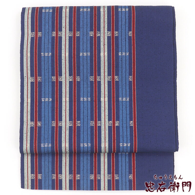 【中古】 名古屋帯 化繊 八寸帯 全通柄 紺 縞 素朴 短め 長さ338cm 幅30cm リサイクル 和装 普段使い おしゃれ着向き 着物 仕立て上がりリサイクル帯 即日発送(4)