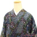 【50%OFF】【GWセール開催中!】【中古】 小紋 レディース 正絹 パープル グリーン おしゃれ 身丈160cm 裄丈65.5cm 仕立て上がり着物 カジュ...