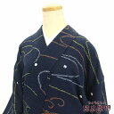 【50%OFF】【GWセール開催中!】【中古】 小紋 絞り レディース 正絹 紺地 黄 オレンジ 白 身丈154cm 裄丈62cm 仕立て上がり着物 カジュアル...