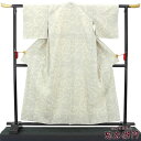 【50%OFF】【GWセール開催中!】【中古】 本場結城紬 リサイクル カジュアル 着物 正絹 レディース 袷 証紙 ホワイト 唐草 裄丈63cm 送料無料 あ...