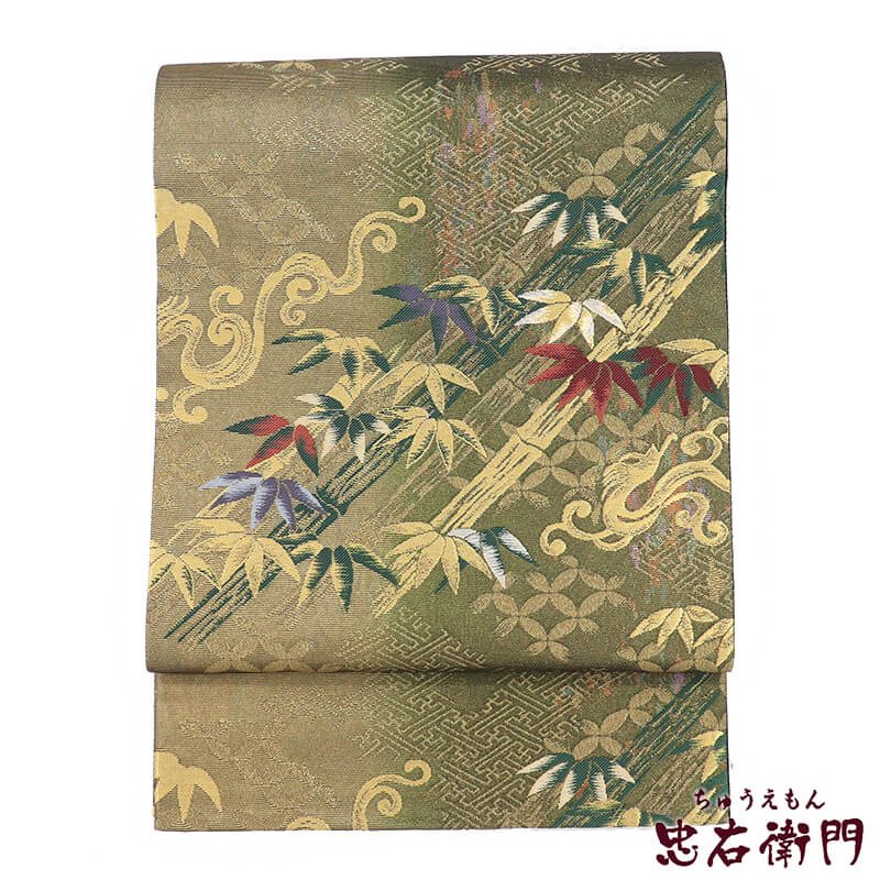 樂天商城 - 【中古】 袋帯 ふくろ帯 フォーマル 正絹 六通柄 金 緑 竹 七宝柄 紗綾型 長さ423cm 幅31cm リサイクル 和装 お茶会 観劇 フォーマル 着物 仕立て上がりリサイクル帯 送料無料 即日発送