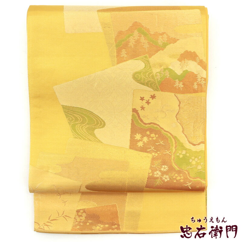 【50%OFF】【GWセール開催中!】【中古】 袋帯 ふくろ帯 色紙柄のシンプルな袋帯 リサイクル 正絹 フォーマル ゴールド レディース 長さ426cm 仕立て上がり 即日発送