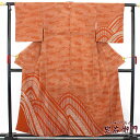 【50%OFF】【GWセール開催中!】【中古】付下げ レディース 正絹 オレンジ 遠山柄 身丈160cm 裄丈64.5cm 仕立て上がり着物 フォーマル リサイ...