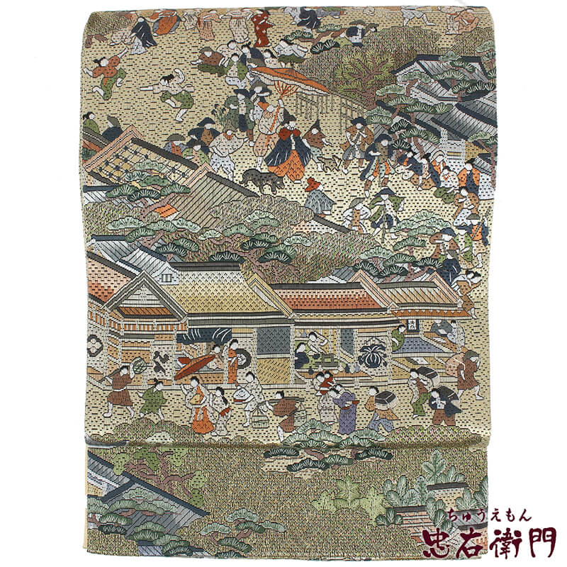 【50%OFF】【GWセール開催中!】【中古】 袋帯 リサイクル 正絹 仕立上がり 礼装 フォーマル レディース ゴールド 人物絵巻 総刺繍 長さ439cm 送料無料 即日発送
