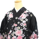 【新古品】 浴衣 ゆかた レディース 綿 コットン 黒 桜 撫子 身丈166cm 裄丈66cm 仕立て上がり着物 リサイクル着物 リユース着物 即日発送