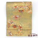 【中古】 袋帯 リサイクル レディース 正絹 金 緑 橘 鳥 扇子 長さ428cm 幅31cm 仕立て上がり帯 リサイクル帯 送料無料 あす楽対応