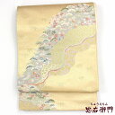 【中古】 袋帯 加賀道長竹文様 リサイクル レディース 正絹 金ベージュ 松竹梅 長さ438cm 幅31cm 仕立て上がり帯 フォーマルリサイクル帯 送料無料 ...