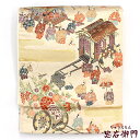 【中古】 袋帯 リサイクル レディース 正絹 ゴールド ベージュ 花車 人物絵巻 長さ440cm 幅31cm 仕立て上がり帯 中古 フォーマル 即日発送