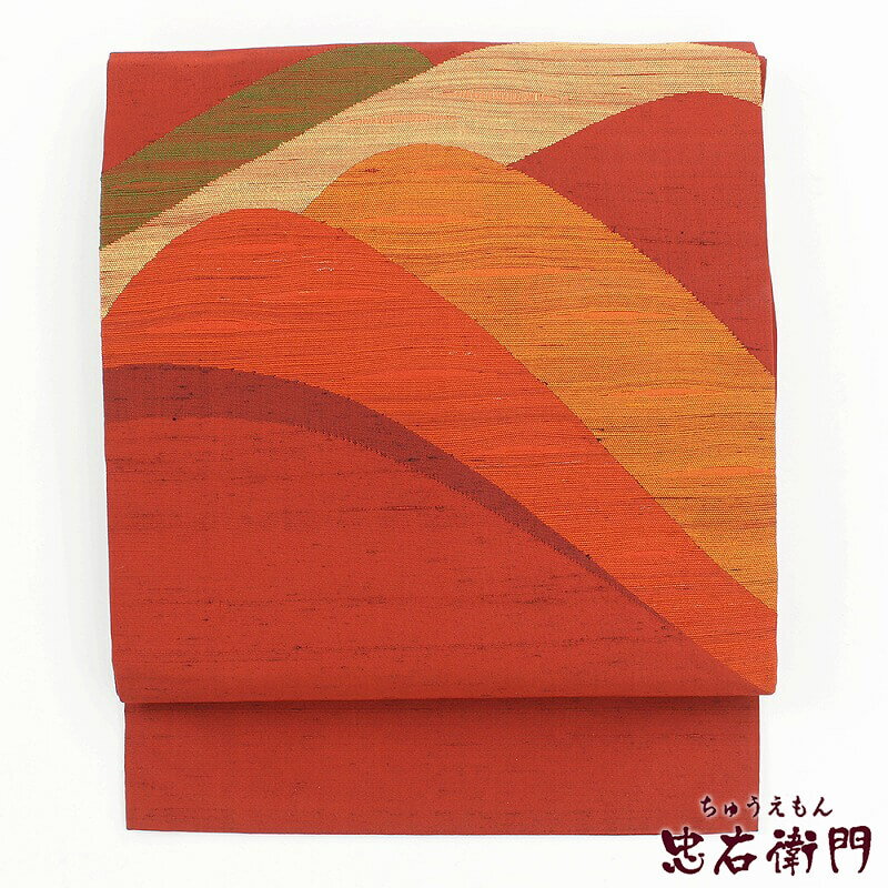 Rakuten - 【半額｜50％OFF|楽天スーパーSALE】【中古】 名古屋帯 九寸名古屋帯 紬 リサイクル レディース 正絹 赤 ベージュ 遠山 長さ356cm 幅30.5cm 仕立て上がり帯 カジュアルリサイクル帯 即日発送