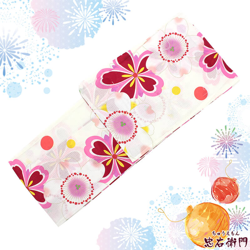 【新品】 浴衣 レディース ゆかた フリーサイズ 単品 綿 花火大会 夏祭り 白 ピンク 赤 黄 梅 水玉 かわいい