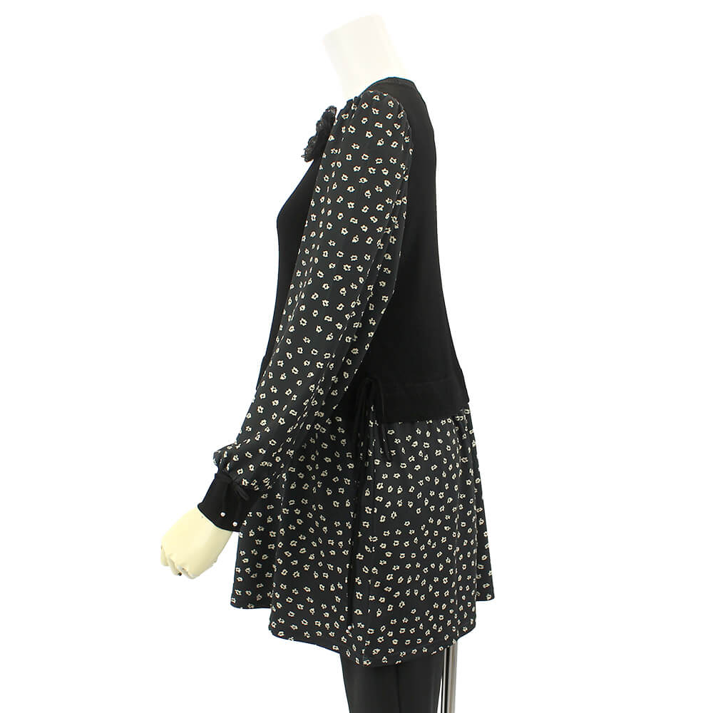 【お買い物マラソン開催中】 【秋のポイントキャンペーン 5倍アップ】スーパービューティー Super Beauty チュニック レディース 花柄 サテン地 切替 リボン ストレッチ ニット お出かけ用 可愛い 2025年秋冬 送料無料 40号 42号 44号