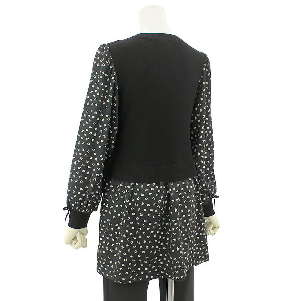 【お買い物マラソン開催中】 【秋のポイントキャンペーン 5倍アップ】スーパービューティー Super Beauty チュニック レディース 花柄 サテン地 切替 リボン ストレッチ ニット お出かけ用 可愛い 2025年秋冬 送料無料 40号 42号 44号