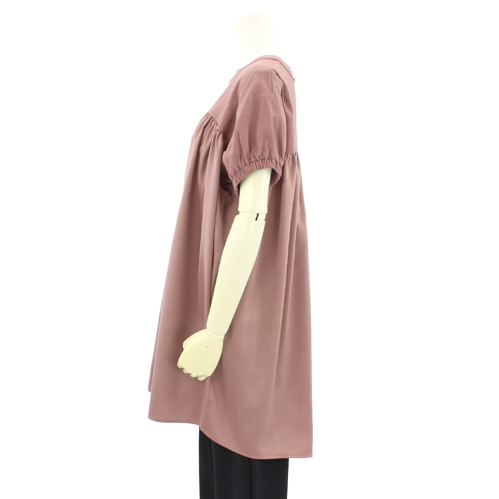 【サマーセール30％OFF】サンドール クリアクレア チュニック レディース カットソー ブラウス ギャザー パフスリーブ 半袖 切替 クルーネック タフタ スタイリッシュ カジュアル ドレッシー バーゲン 2025年春夏 40号 フリーサイズ