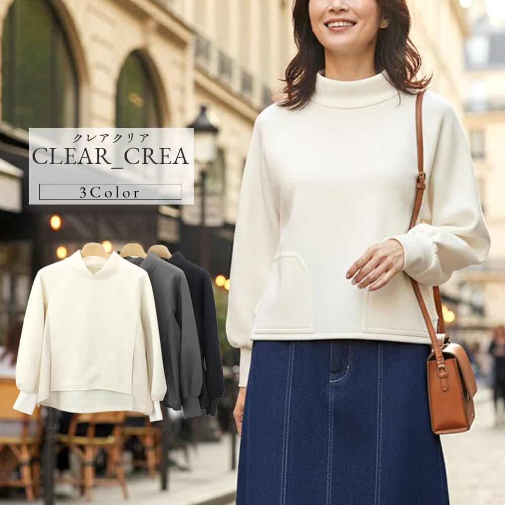 【お買い物マラソン 買い回りでポイントUP】【冬物ファイナルSALE｜50％OFF】カットソー プルオーバー レディース バーゲン スタンド タフタ 切替 ポケット ストレッチ スタイリッシュ カジュアル ドレッシー 2025年秋冬 40号 フリーサイズ サンドール クリアクレア