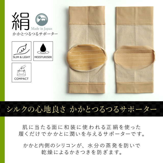 日本製 シルクのここちよさ かかとつるつる シルク サポーター 保湿 保温 パイル編み