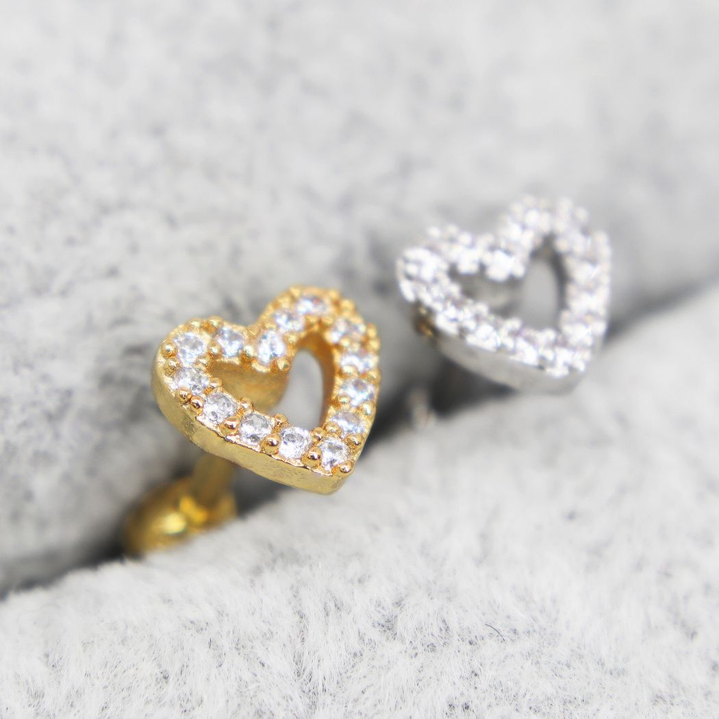 【片耳】人気アイテム！ハート ボディピアス ジルコニア サージカルステンレス ミニサイズ 金属アレルギー対応 軟骨 18G 20G シルバー ゴールド イヤーロブ ヘリックス トラガス インナーコンク アウターコンク かわいい おしゃれ 華奢 レディース