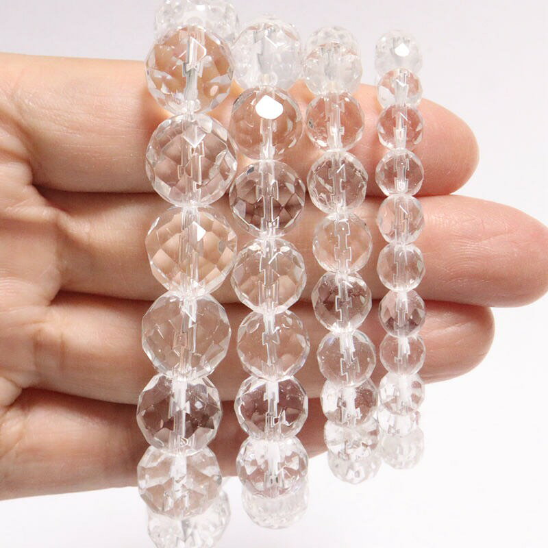 満月のあかりの天然石 水晶 64面カット 6mm 8mm 10mm 12mm ブレスレット パワーストーン 男性用 女性用 4月誕生石 開運 浄化 調和・統合・強化 ハンドメイドブレス パワーストーン数珠 天然石水晶数珠 クリスタル｜アングル2