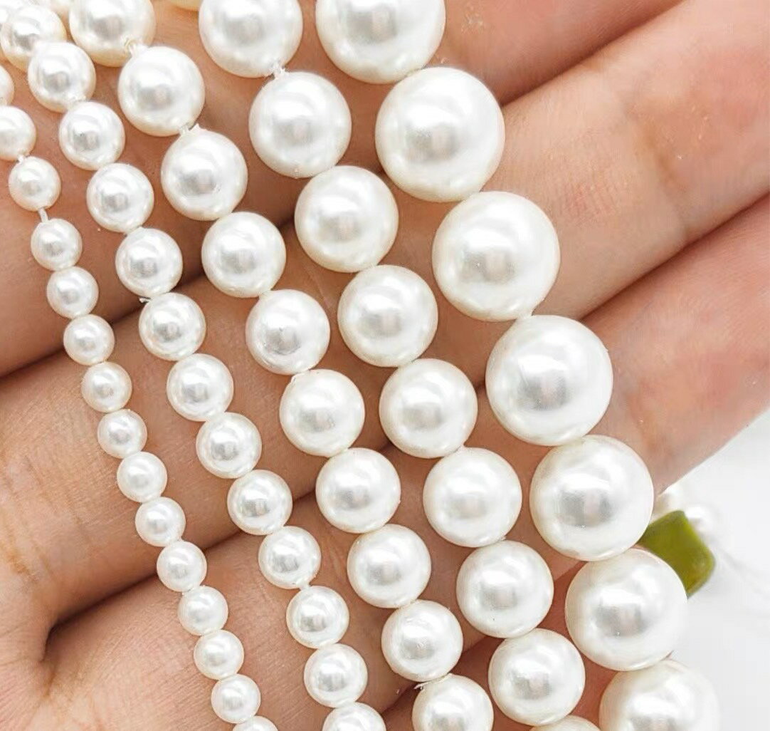 【1粒】【天然貝粉使用】貝パール 光沢あり 重みあり 貝パール 2mm 3mm 4mm 5mm 6mm 8mm 10mm 12mm 粒売り 連材 パール ハンドメイド アクセサリーパーツ