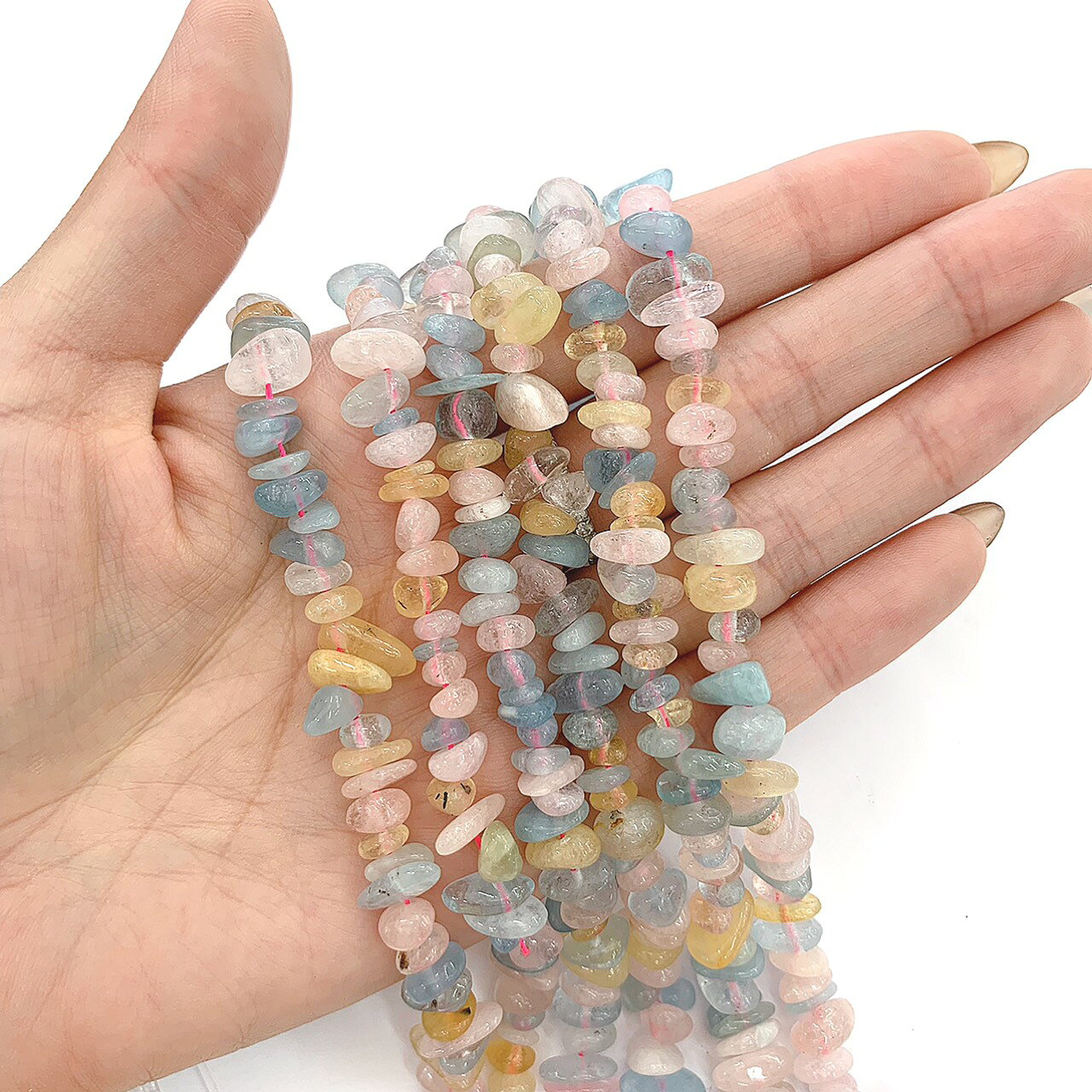 【穴あき】高質ミックスベリルさざれ石 10g 1連約38cm 天然石 ハンドメイド素材 パ...