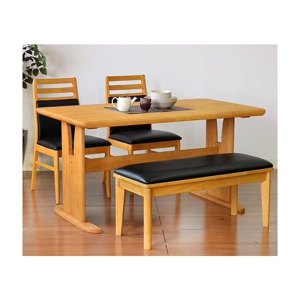 ダイニング 4点セット ダイニングテーブルセット チェア 肘無チェア ベンチ テーブル幅135cm 木製 ブラッシング加工 ナチュラル NA 組立品【代引不可】