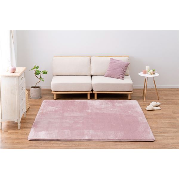 ラグマット 絨毯 約185×185cm ピンク 洗える 撥水加工 ホットカーペット対応 低反発パフラグ メレンゲタッチ リビング【代引不可】