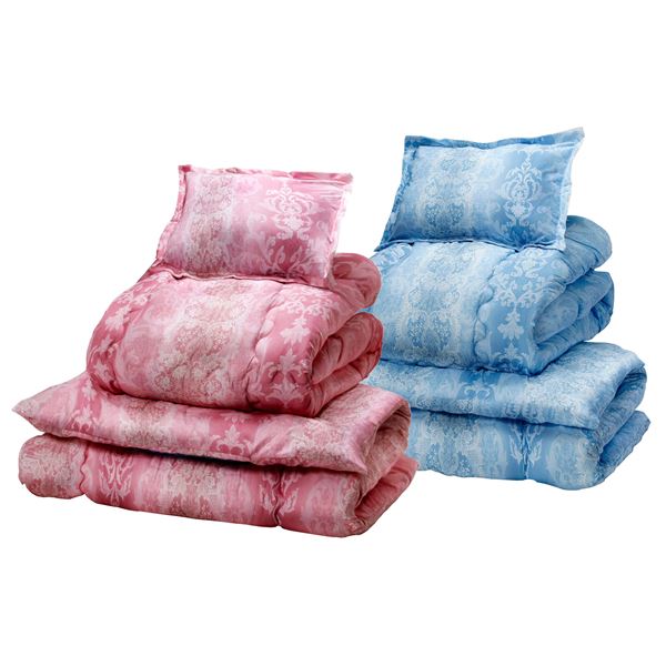 防ダニ・抗菌防臭加工 ほこりの出にくい ボリューム組布団 シングル16点セット ピンク系+ブルー系【代..