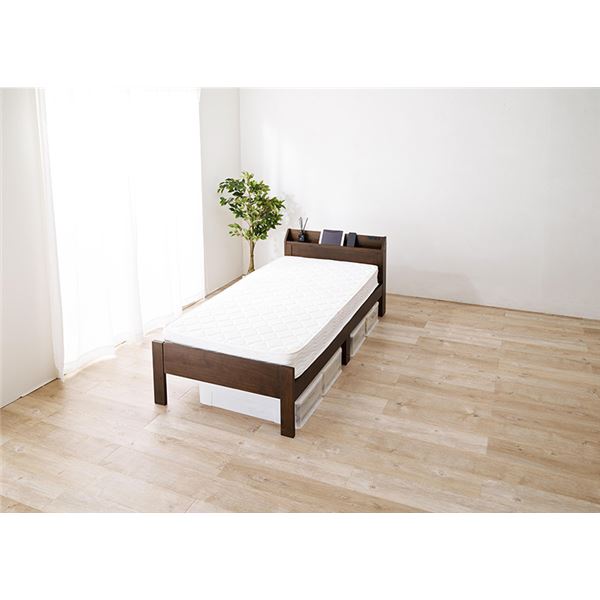 【P10倍】お買い物マラソン【11/04 20:00〜11/11 01:59】迄ベッド シングル 約幅97.5cm ポケットコイルマットレス付き ダークブラウン 木製 頑丈 すのこベッド コンセント付 組立品【代引不可】