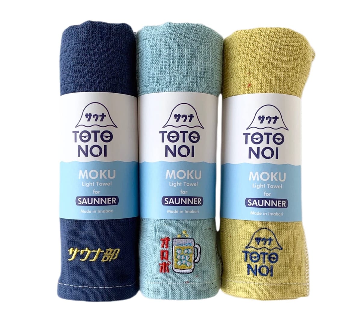 【コンテックス 】サウナMOKU＜59295-90＞ フェイスタオル Mサイズ 3本セット サウナ部（ネイビー）オロポ（アクア）TOTONOIくん（レモン）のサムネイル
