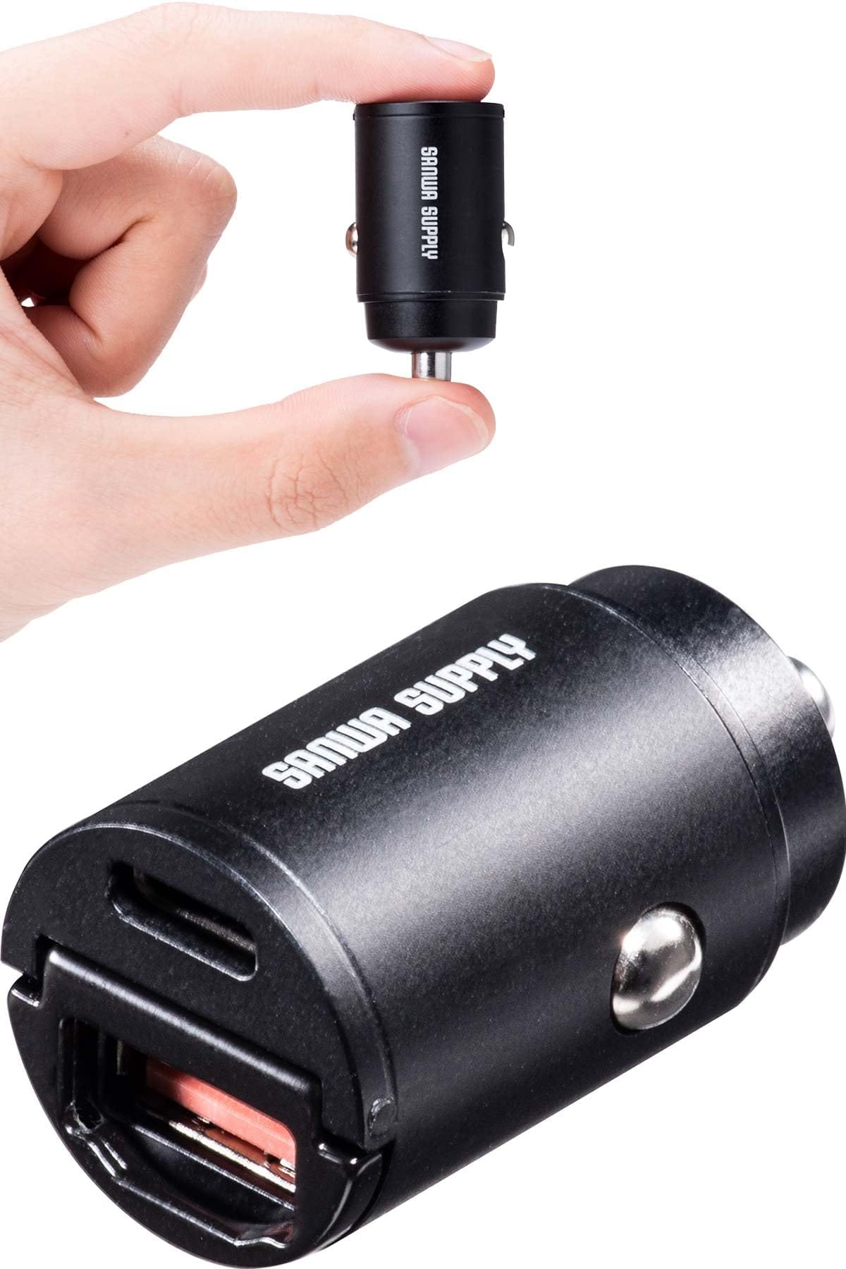 サンワダイレクト カーチャージャー 超小型 Type-C・Type-A PD30W対応 5V/2.4A 急速充電 シガーソケット 12V/24V対応 200-CAR088のサムネイル