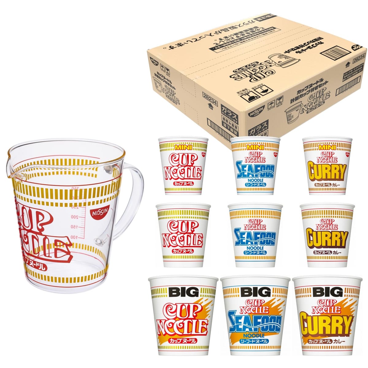 日清食品 カップヌードル計量カップ付きセット (カップヌードルレギュラー・ビッグ・ミニ 計9食 + カップヌードル3サイズ対応オリジナル計量カップ×1個) 【セット買い】のサムネイル