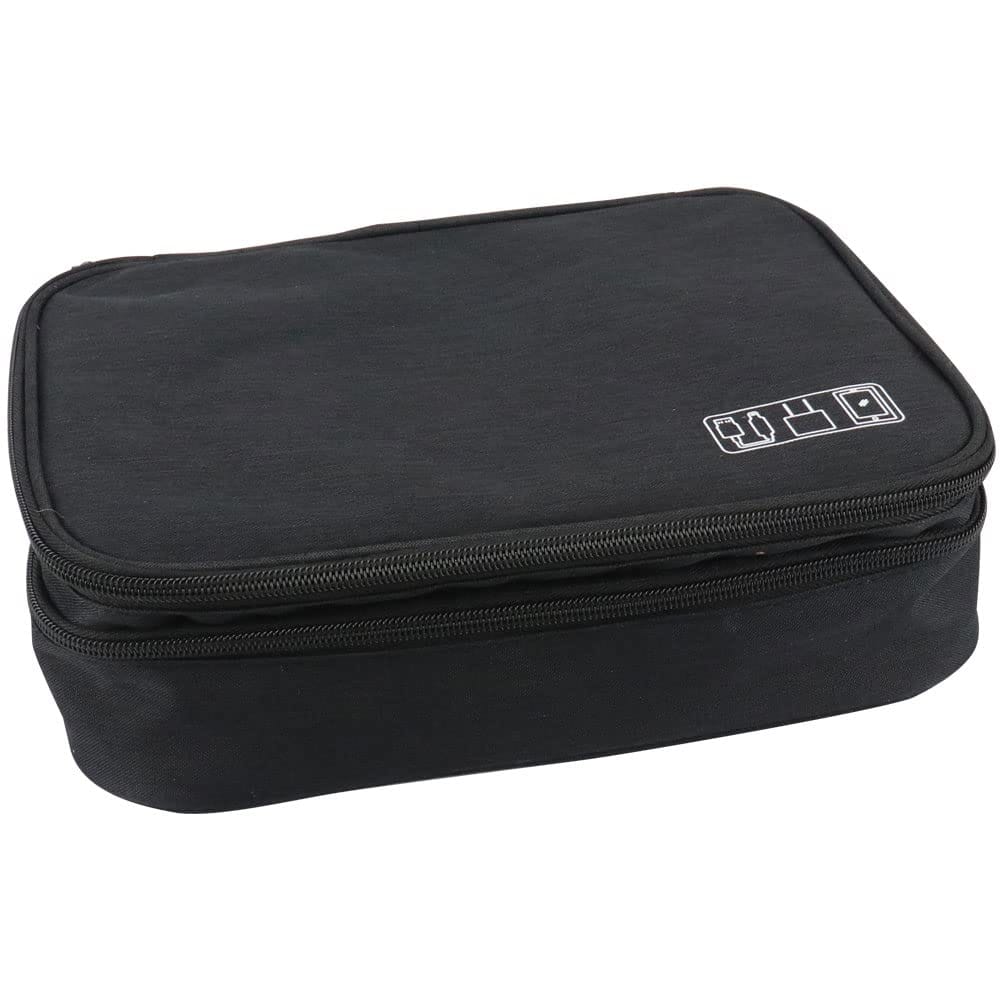 ガジェットポーチ トラベルポーチ 3層式 仕切り メッシュポケット付き 大容量 持ち運び 防水 (ブラック)