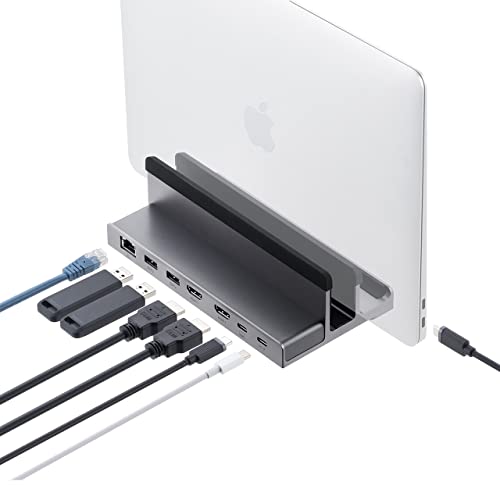 サンワダイレクト ドッキングステーション Type-C スタンド 縦置き HDMI 2ポート 4K 60Hz PD 100W LAN USB3.2 Mac/Win/iPad対応 400-VGA018